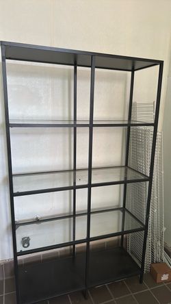 Black Metal and Glass Shelving Unit