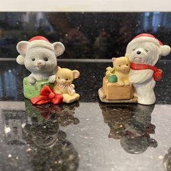 2 Vintage 1980’s Homco Christmas Ceramic Santa Bear & Dog Figurines Cuties