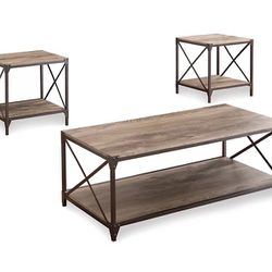 Rustic Metal & Wood 3-Piece Occasional Table Set