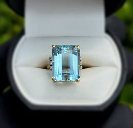 Jewelry 18k solid yellow gold aquamarine 9.40 CTW ring sz 5.00