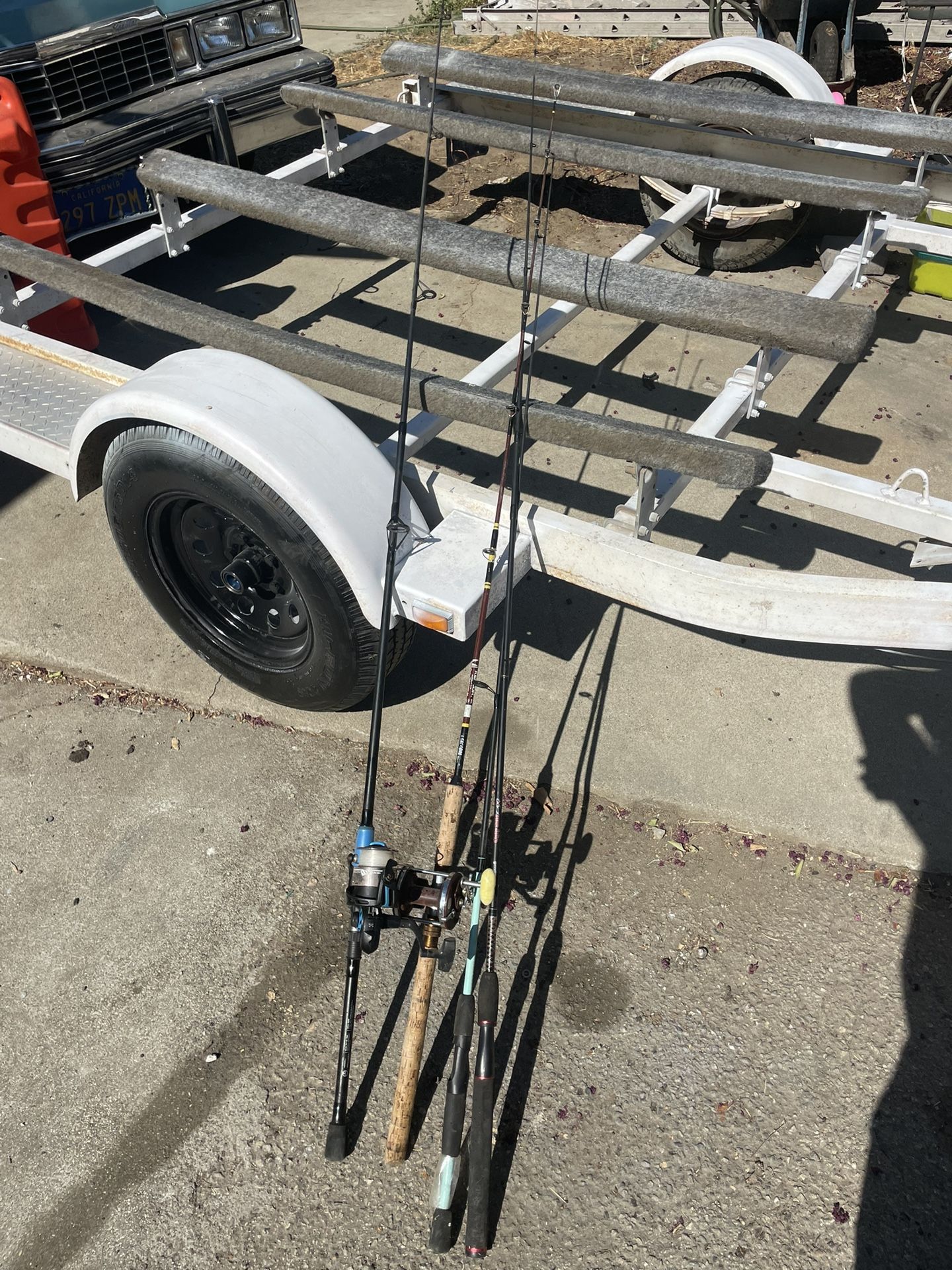 Four fishing poles