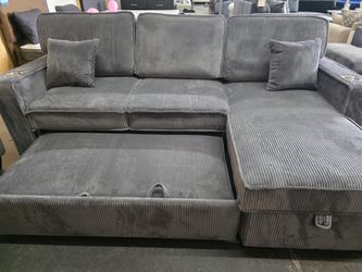 Reversible Corduroy Sectional with pullout bed