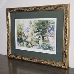 Watercolor Painting Time To Reflect By Stephen J Rothwell In A Gold Gilded Frame
