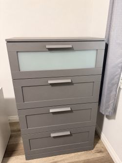 IKEA BRIMNES 4-Drawer Dresser – Gray/Frosted Glass
