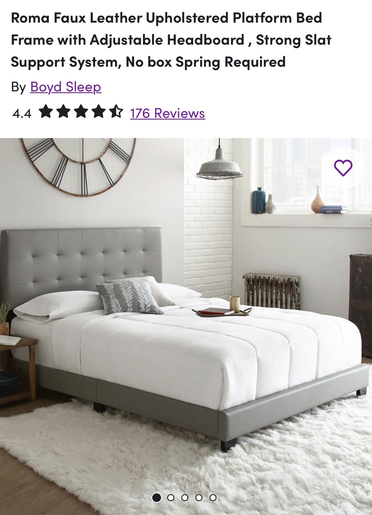 Grey Faux Leather Full Bed Frame & Headboard