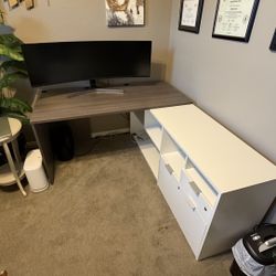 Modern R Shaped Desk With Lockable Storage