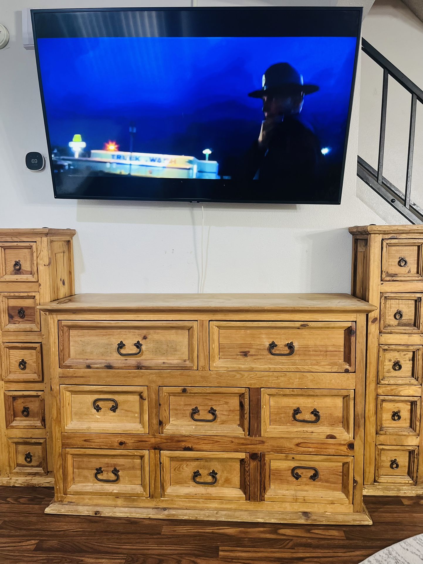 2 Wood Pillar Draws And Dresser