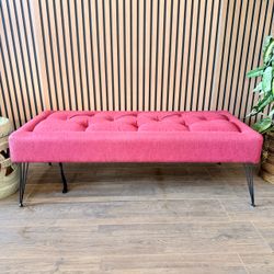 Burgundy Tufted Bench