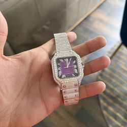 Purple Dial Iced Out Moissanite Cartier