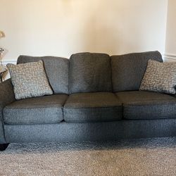 Gray Sofa With 2 Cushions and Sofa Cover