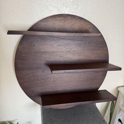 Round Walnut Wood 3 Tier Wall Shelf Home Decor 