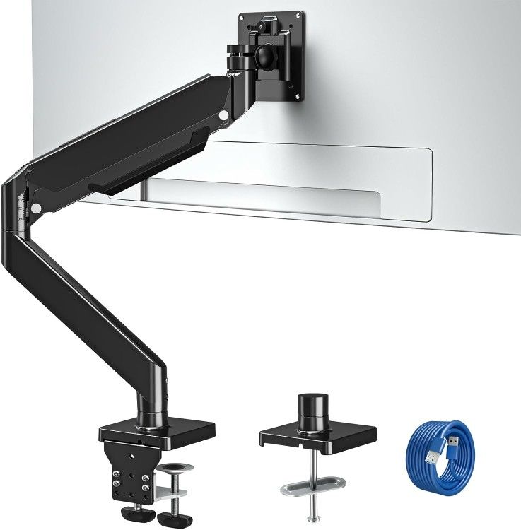 New MOUNTUP Monitor Desk Mount Fits 22-42'' Heavy Duty Widescreen, Gas Spring Computer Monitor Stand for desk, Holds 4.4-33 lbs Larger Screen, Ultrawi