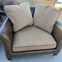 Leather And Fabric Chair And A Half 