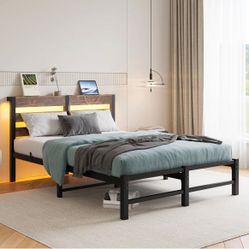 Full Size Metal Bed Frame with Wooden Headboard. New In The Box