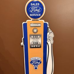 Ford Gas Pump Embossed Tin Metal Sign - Sales & Service - Genuine Parts - V8