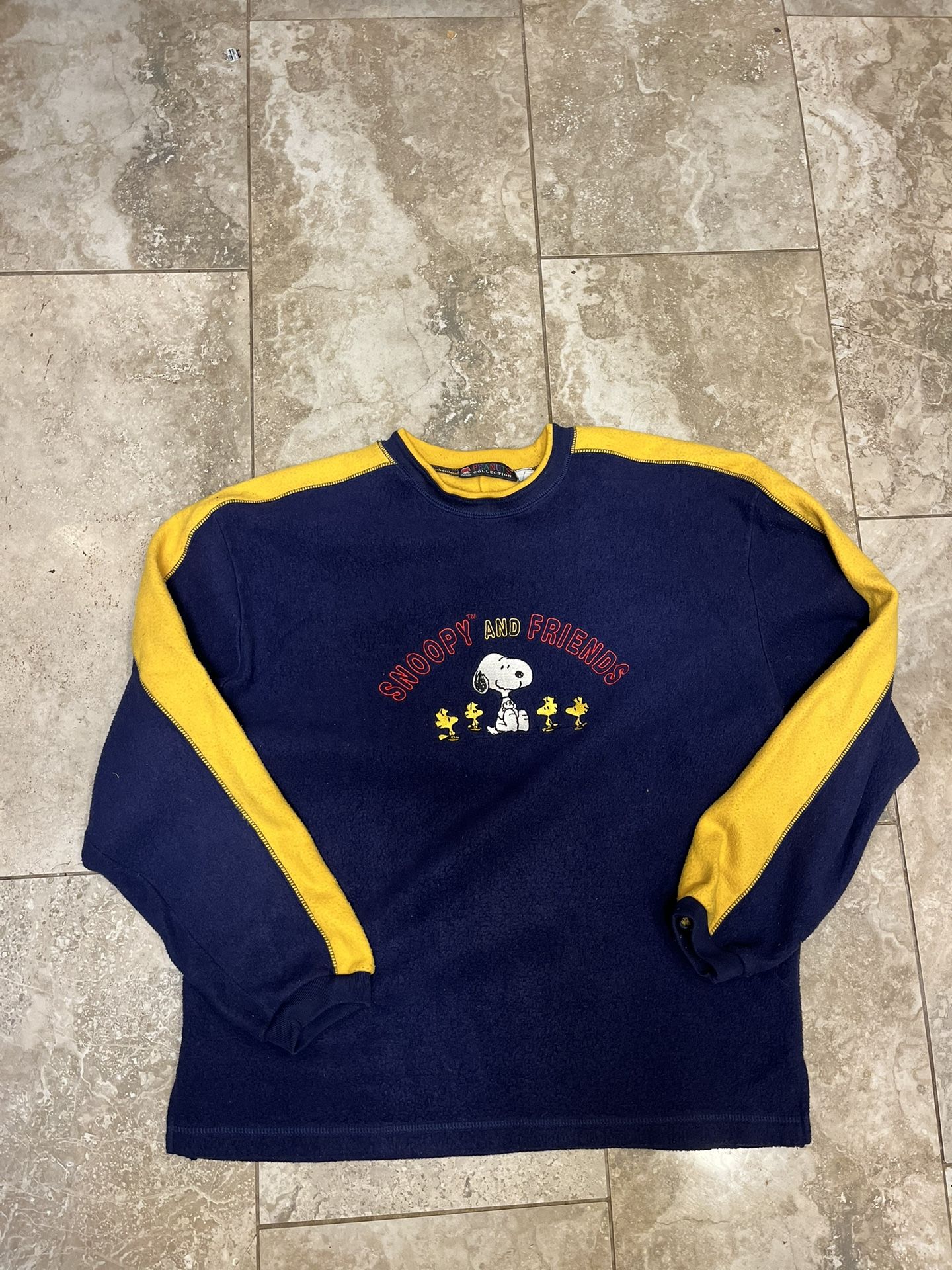 Vintage Peanuts Men's Sweatshirt Snoopy Woodstock Fleece Pullover Blue Large L 