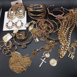 Giant Pile Of Gold Tone Jewelry 