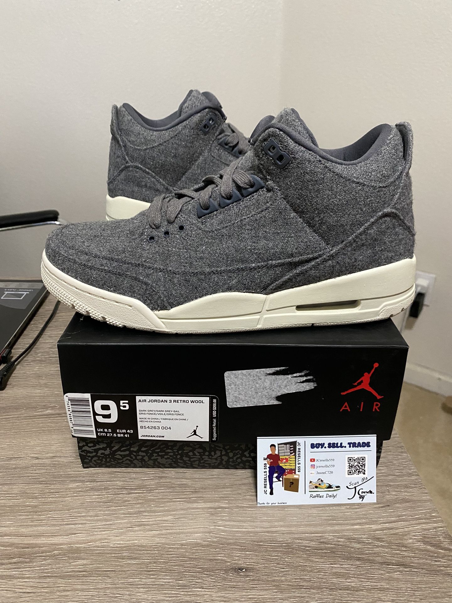 Size 9.5 - Air Jordan 3 Retro Wool Grey 2016