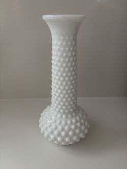 White Milk Glass Hobnail Bud Vase