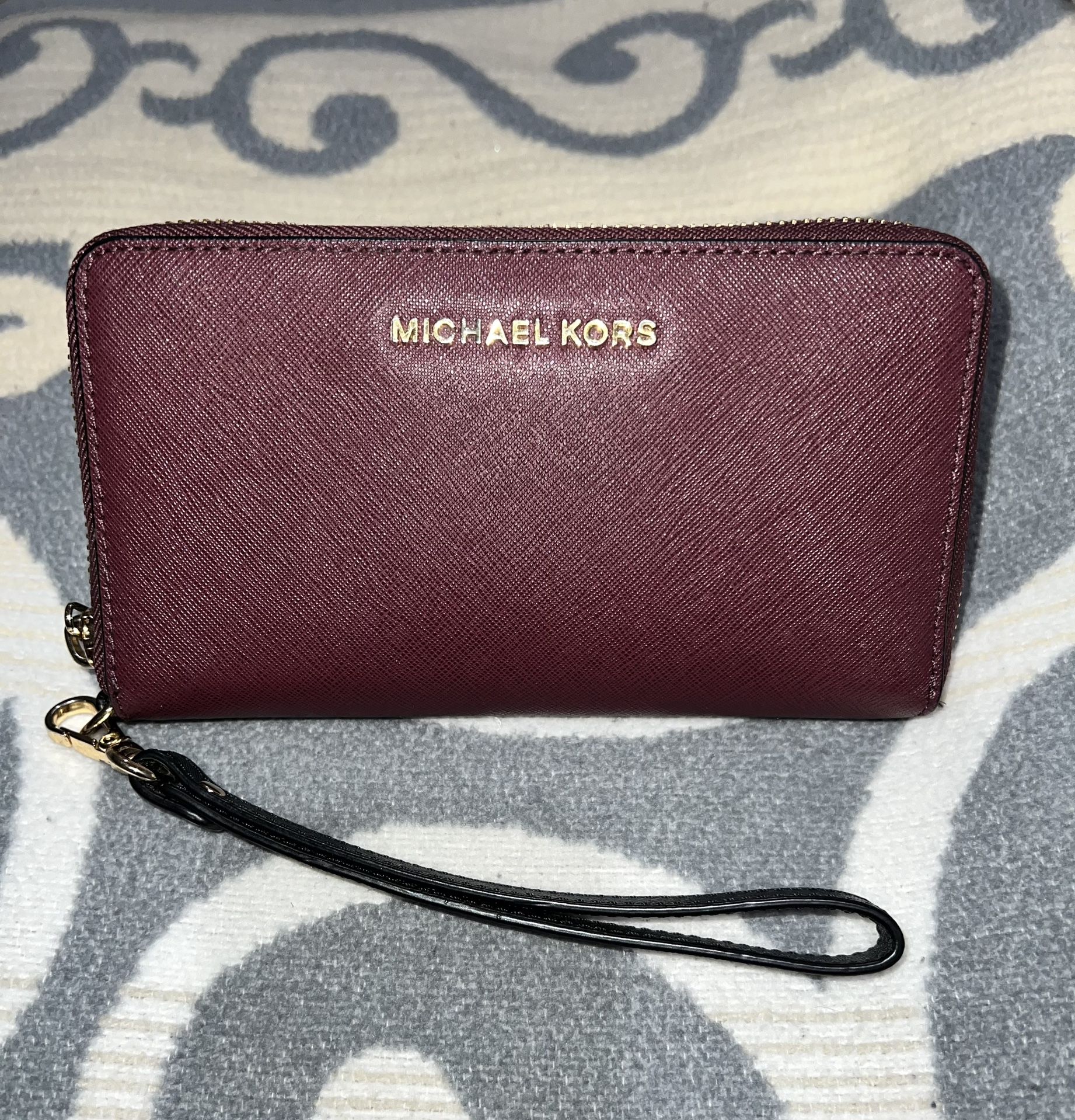 Michael Kors Dark Berry Jet Set Saffiano Wallet/Wristlet/Phone Case