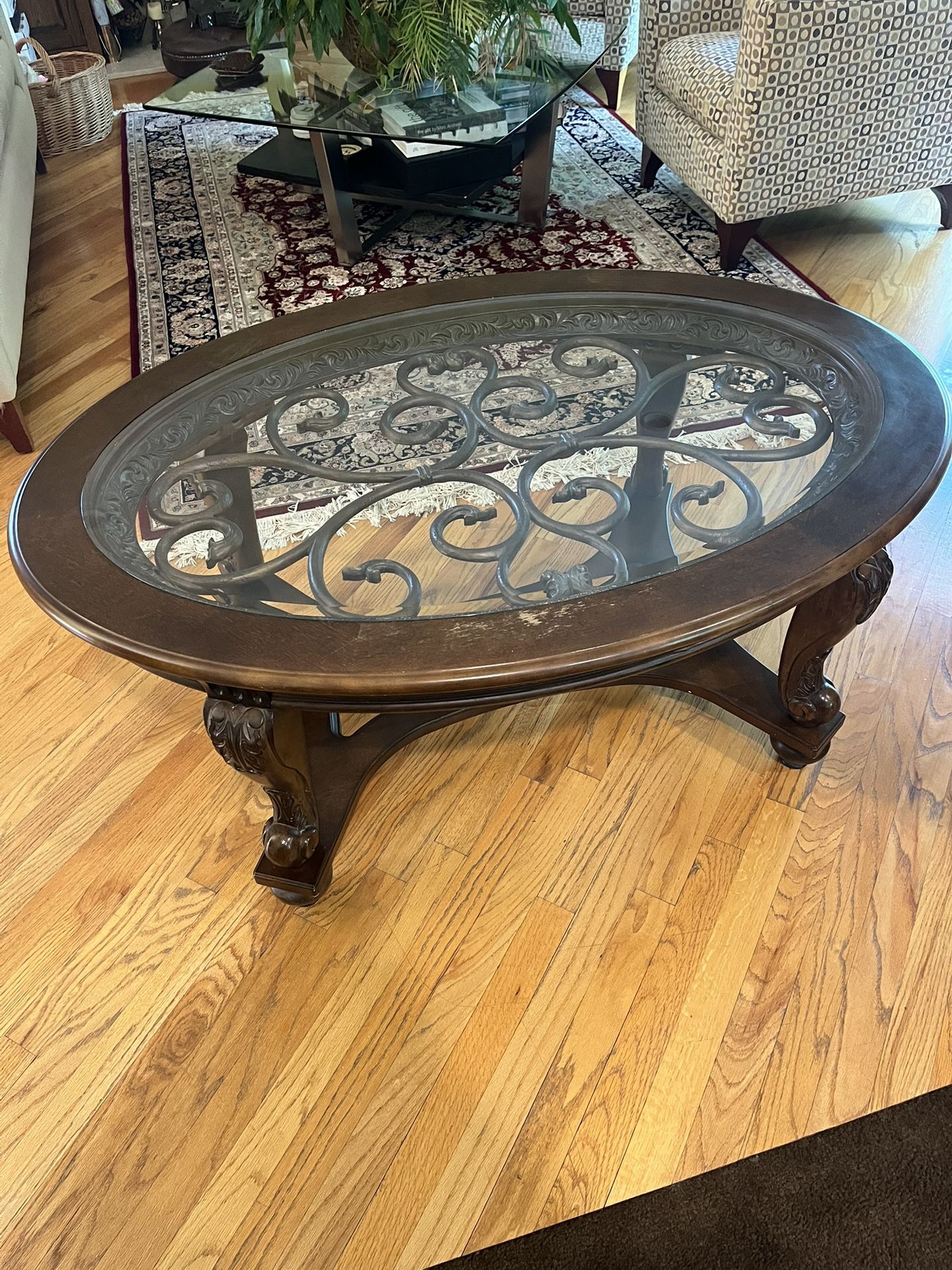 Wood Glass Iron Coffee Table 