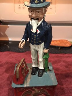 Vintage Uncle Sam Cast Iron Mechanical Piggy Bank