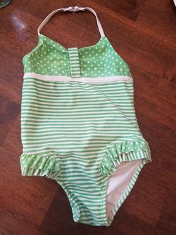 Circo girls 3t swimsuit used green white ruffles