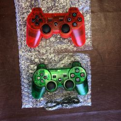 Ps3 Controller Lot Of 2 Transparent Green & Red
