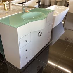 48” White Single Sink With Tempered Glass Countertop