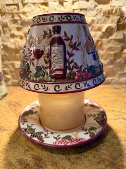 Ceramic Wine Themed Candle Plate and Topper Set, Does NOT Include Candle