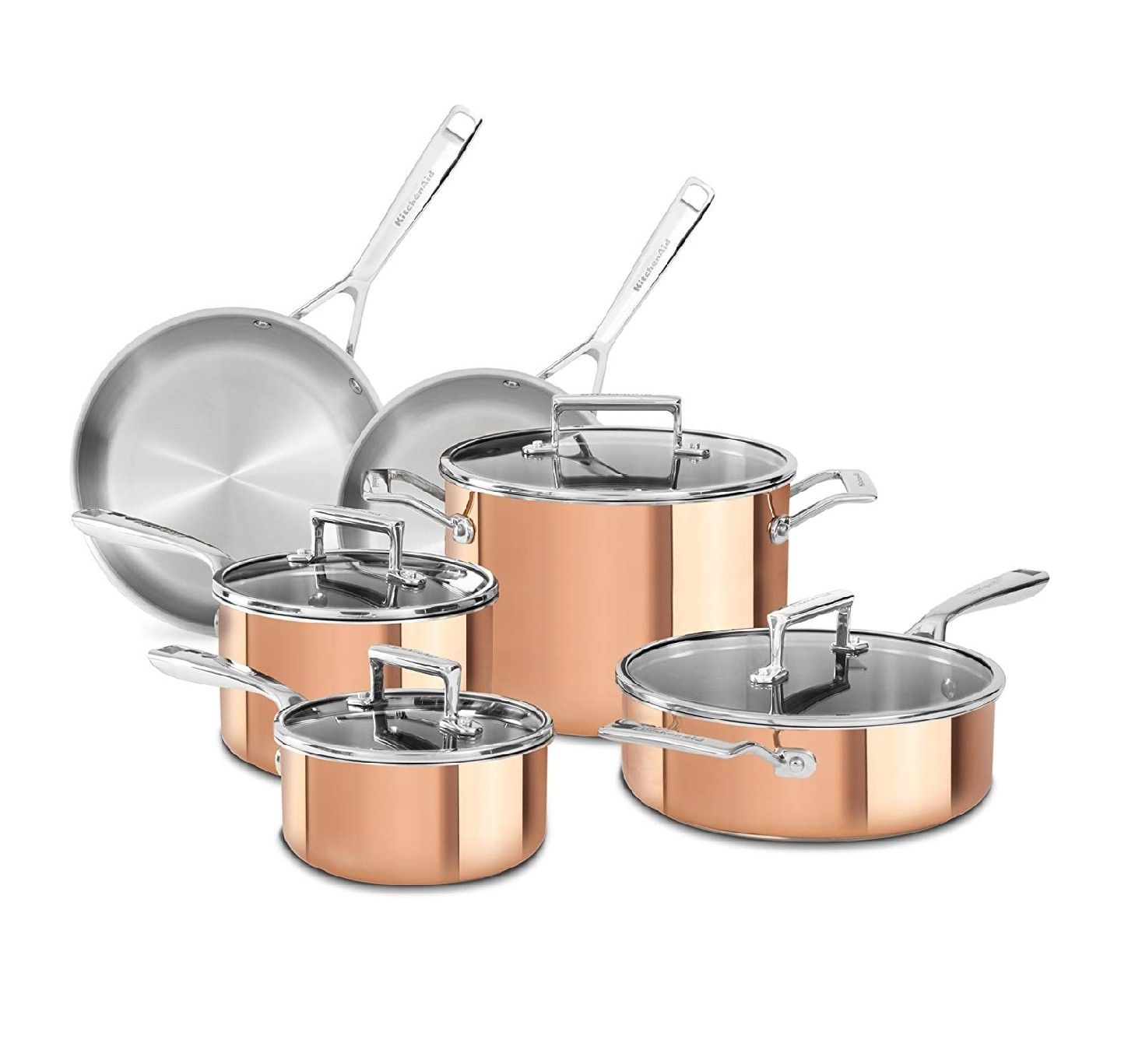 KitchenAid KC2PS10CP 10 Piece Tri-Ply Copper Set, Satin Copper, Medium