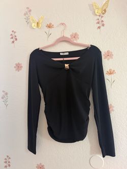 Black Long Sleeve Top with Gold Hardware