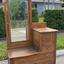 Vintage Oak Antique Vanity Dresser 