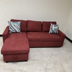 Red Fluffy Fabric 2-Piece Couch Living Room Sofabed