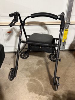 Black 4-Wheel Rollator Walker with Seat