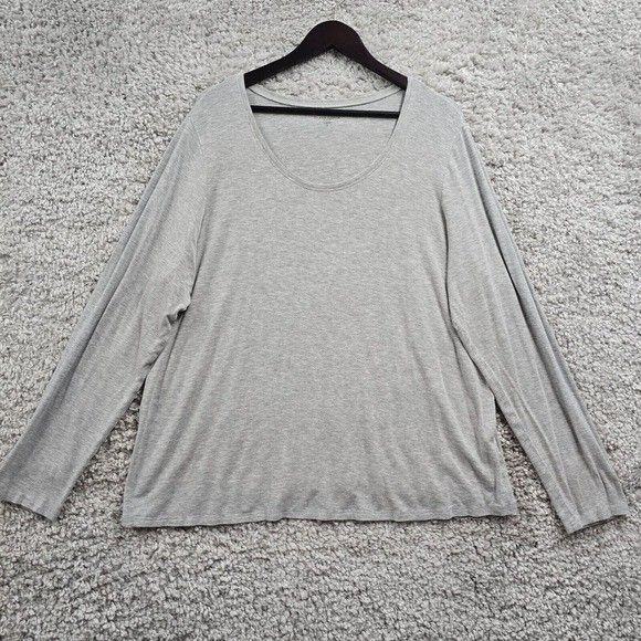 Eileen Fisher Shirt Womens 3X Gray Long Sleeve Pullover Stretch Scoop Neck
