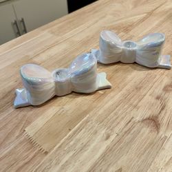 Ceramic Bow candle holders - set of two