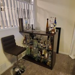 Coaster CO- Bar Unit, Glossy Cappuccino WITH 2 STOOLS