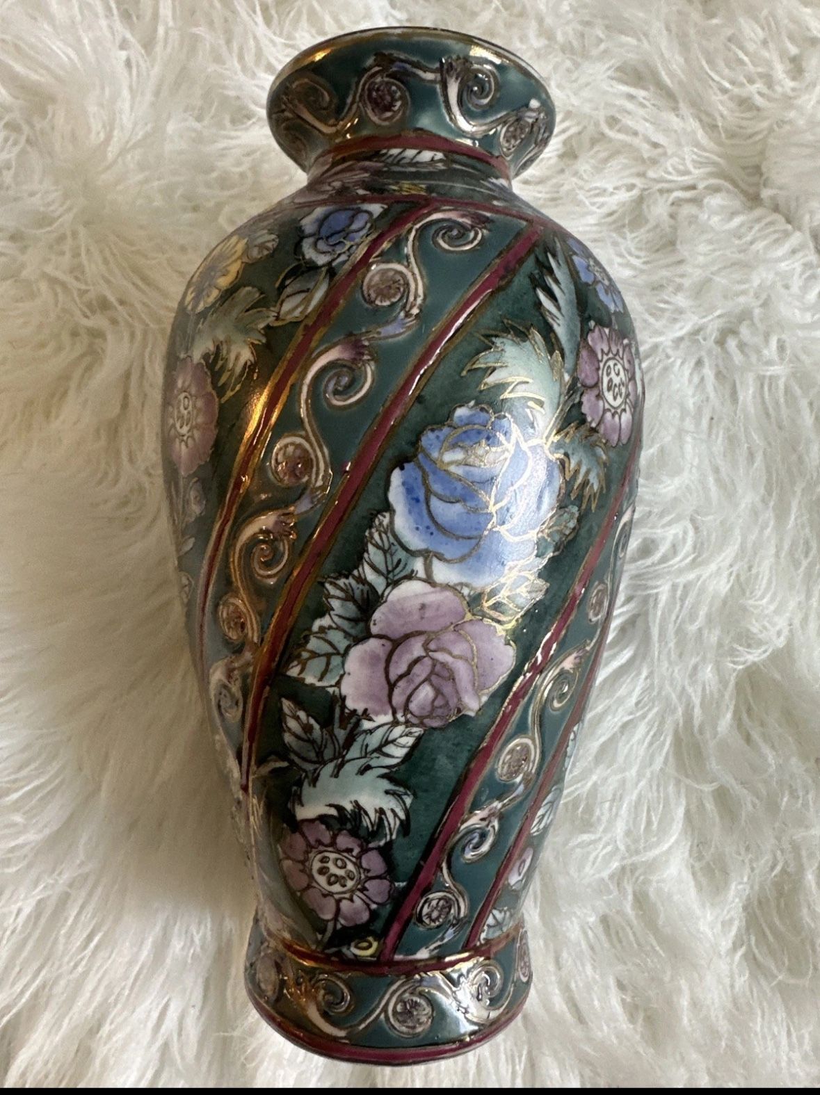 RARE Vintage FENDI Vase Moriage Floral Flower Embossed 8”tall