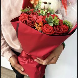 GRADUATION BEAR Gift BOUQUET Graduate Hat Teddy Bear Forever Roses Artificial Flower Gift Light up Flowers