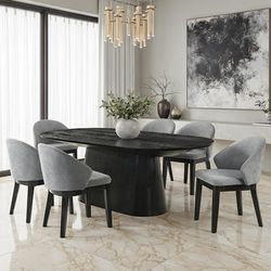Brand New Black Gray 7pc Oval Dining Table Set