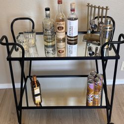 Modern Mirror Bar Cart – Black Metal | Designer Look