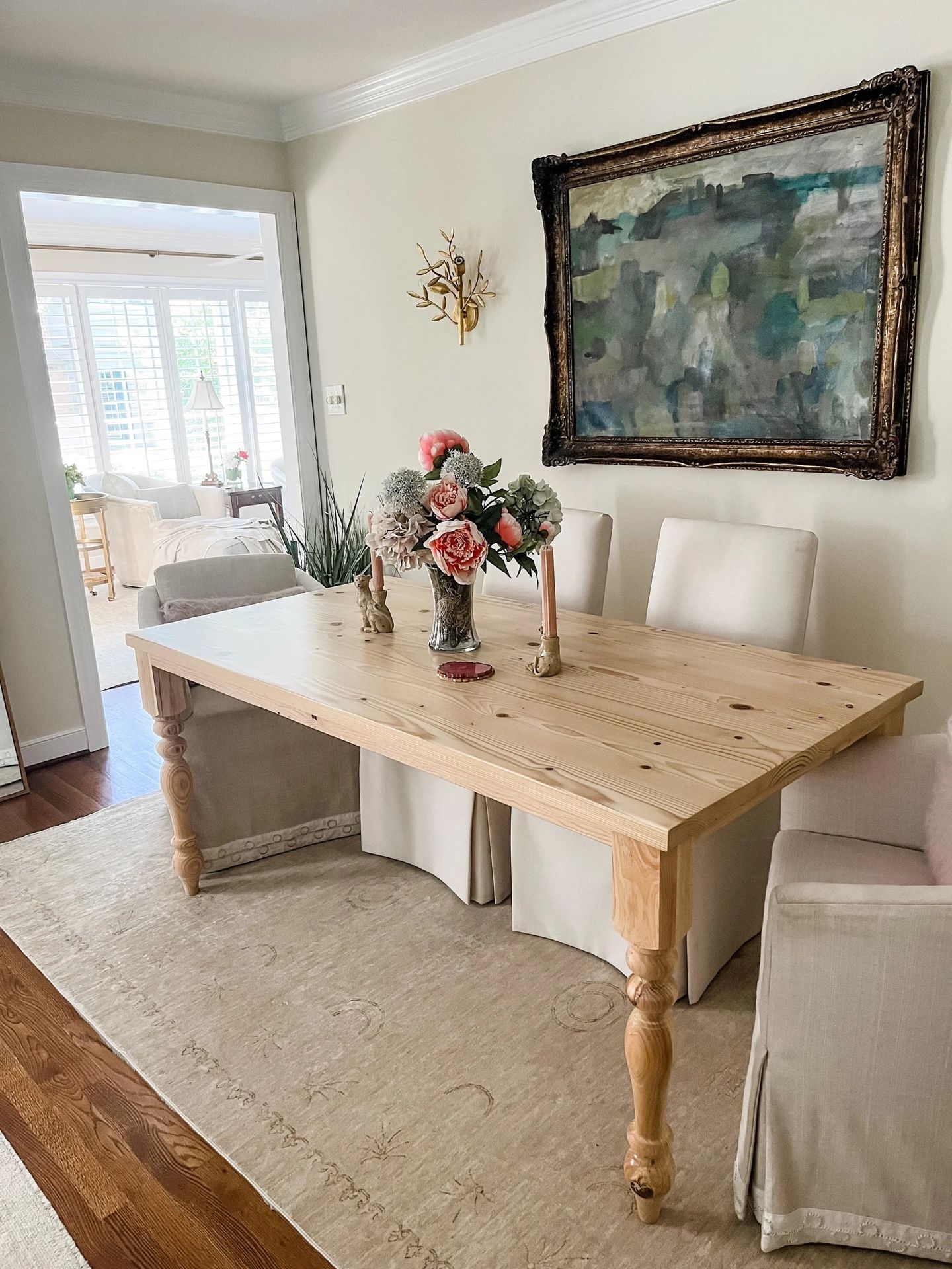 Farmhouse Dining Table, Natural Wood Table, Custom Farmhouse Table, Spindle Leg Farm Table