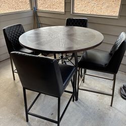 Dark Wood Bar Height Table with4 Chairs