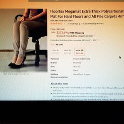 Floor tex Megamat Extra Thick polycarbonate chair mat for hard Floors and All pile carpets 46"x60"