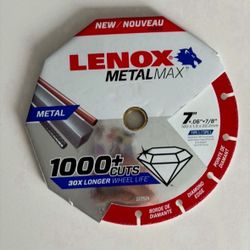 Brand new- still in packaging. Never opened. Lenox MetalMax 7 in. D X 7/8 in. Diamond/Metal Cut-Off Wheel 1 pc