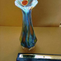 Lavorazione Arte Murano 10" Octagon Multicolor Art Glass Vase Italy