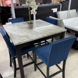 5 Pcs Blue Chairs Dining Set NEW