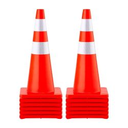 5}Safety Cones, 28 in/73 cm Height, 12 PCS PVC Orange Traffic Cone with 2 Reflective Collars and Weighted Base, Used for Traffic Control, Driveway Roa