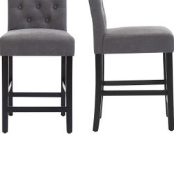 24 Inches Upholstered Counter Stools, Bar Stools Set of 2, Fabric Counter Stools with Back, Counter Height Bar Chairs with Solid Wood Legs for Home Ki